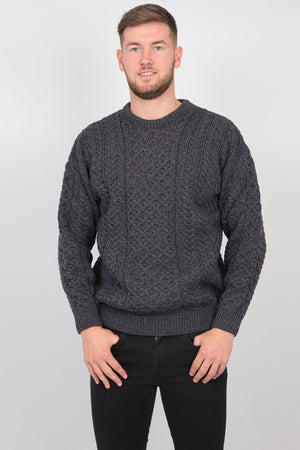 Mens Traditional Aran Sweater in Charcoal