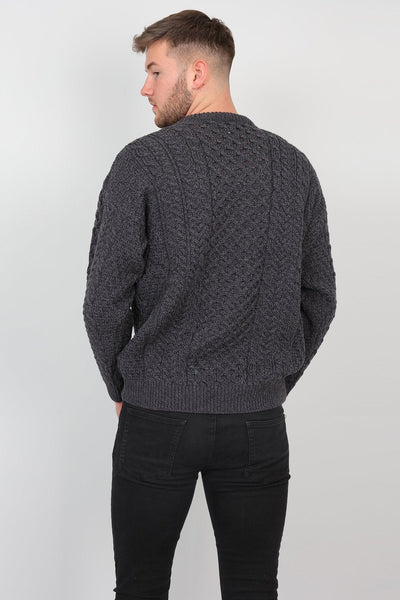 Carraig Donn Mens Traditional Aran Sweater in Charcoal