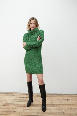 Carraig Donn Merino Wool Knitted Roll Neck Tunic in Green