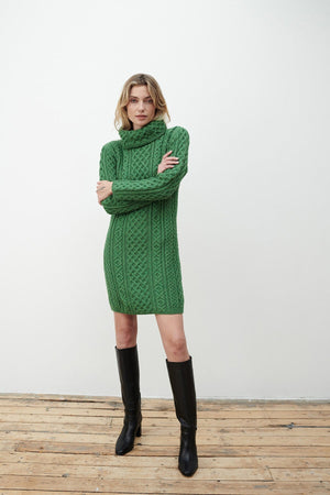 Merino Wool Knitted Roll Neck Tunic in Green