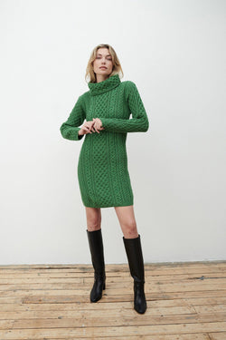 Carraig Donn Merino Wool Knitted Roll Neck Tunic in Green