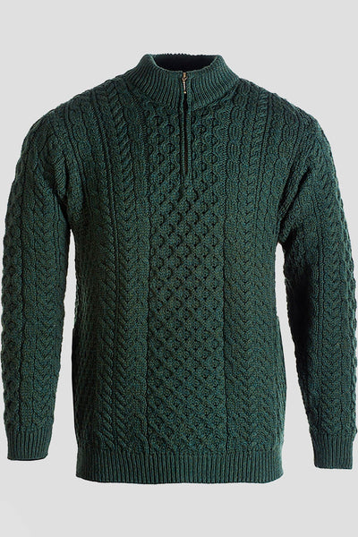 Carraig Donn Merino Wool Sweater with Zip in Khaki