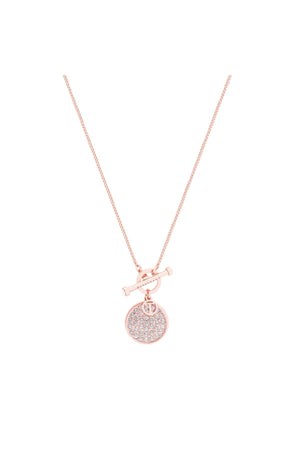 Micropave T-Bar Necklace in Rose Gold