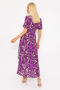 Carraig Donn Midi Wrap Dress in Magenta Print