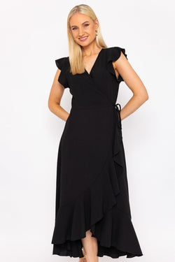 Carraig Donn Nicole Midi Wrap Dress in Black