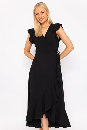 Nicole Midi Wrap Dress in Black