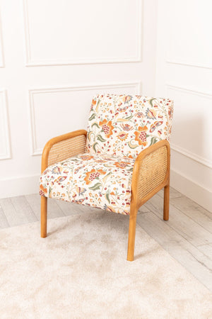 Oak Wood Upholstered Rattan Chair