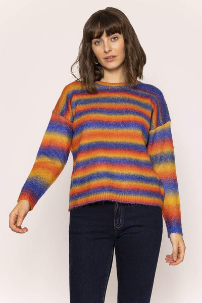 Carraig Donn Ombre Crew Neck Knit in Blue and Orange