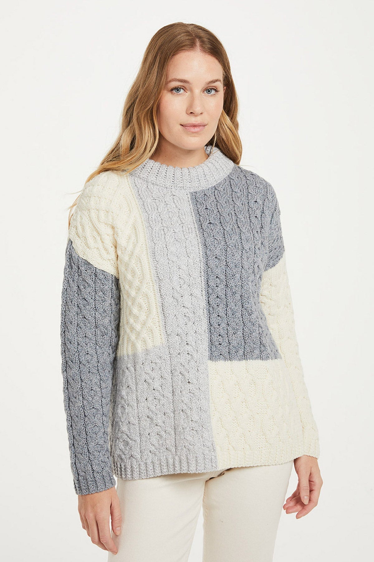 Patchwork Sweater in Cream and Grey