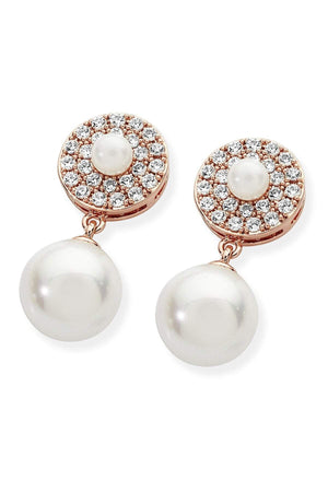 Pave Circle With Drop Pearl Earrings