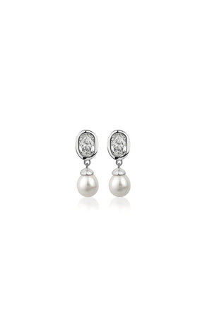 Pearl Drop Earrings with Clear Stones
