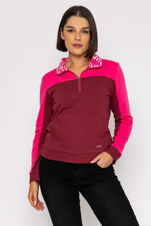 Pink 1/4 Zip Pocket Sweatshirt