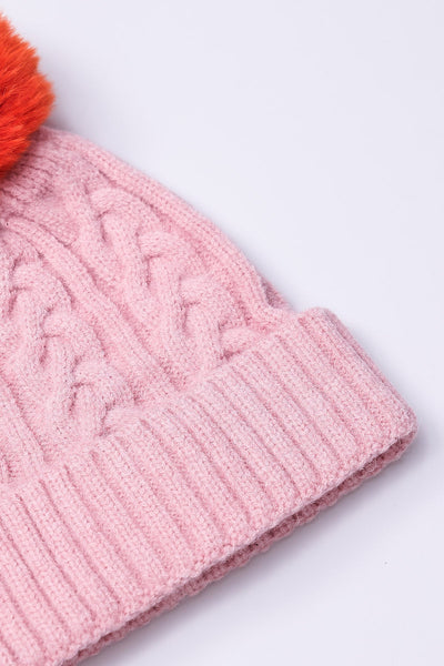 Carraig Donn Pink Cable Beanie with Contrast Pom