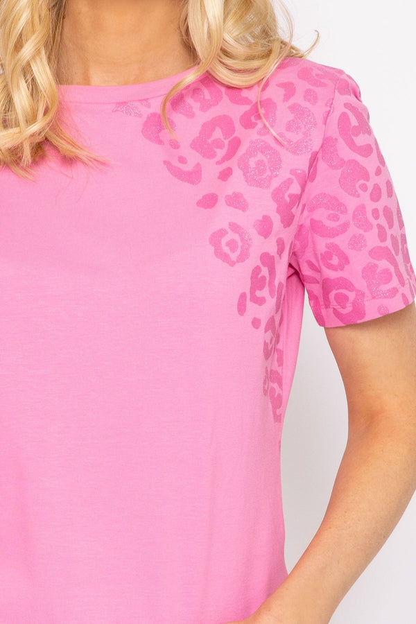 Carraig Donn Pink Leopard Cotton T-Shirt