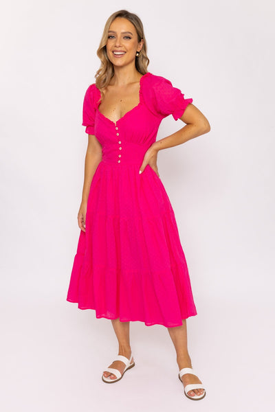 Carraig Donn Pink Puff Sleeve Midi Dress