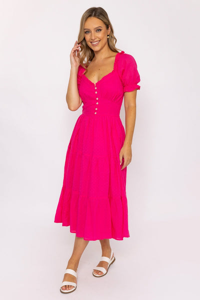 Carraig Donn Pink Puff Sleeve Midi Dress