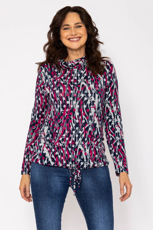 Printed Cowl Neck Top in Purple