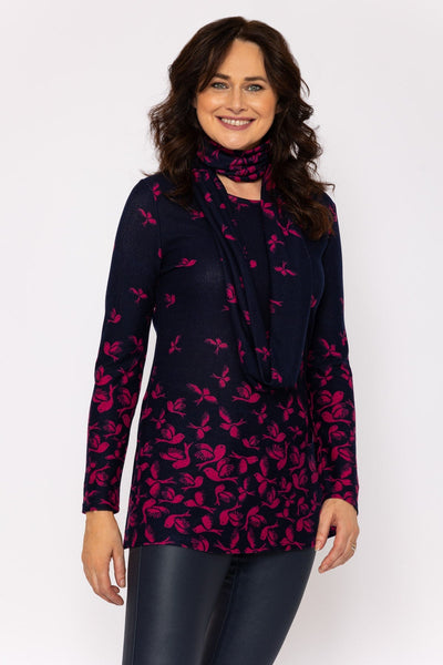 Carraig Donn Printed Knit Tunic with Snood in Navy