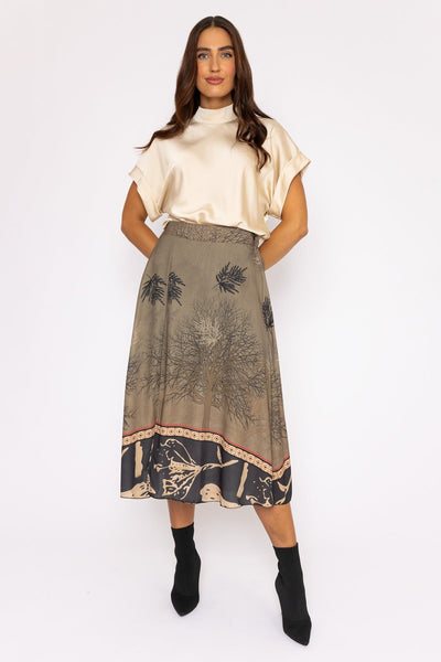 Carraig Donn Printed Midi Skirt in Khaki