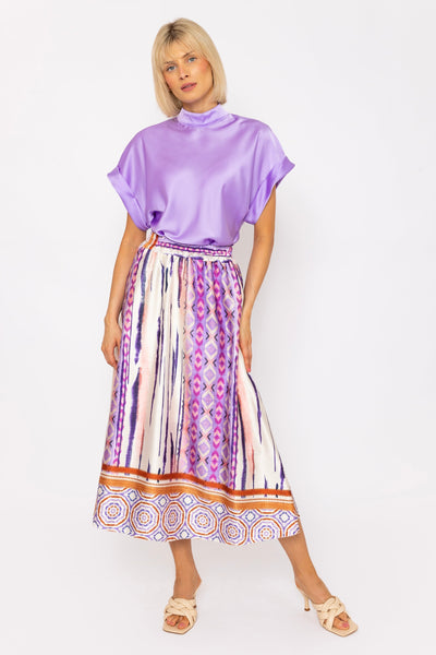 Carraig Donn Purple Printed Sateen Midi Skirt