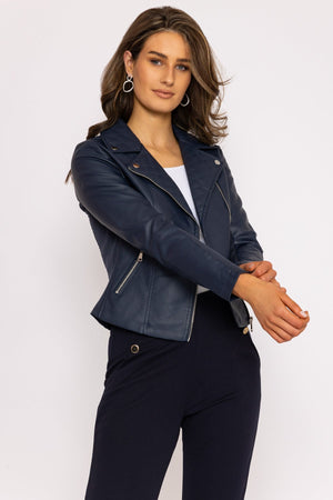 Quilted Side Zip Jacket in Navy