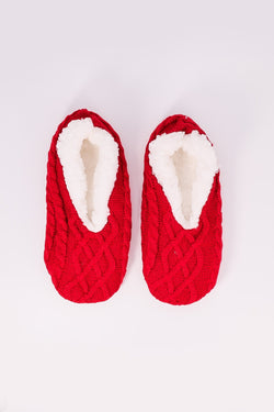 Carraig Donn Red Cable Knit Slipper Sock in S/M