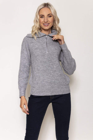 Rib Knit with Zip in Grey