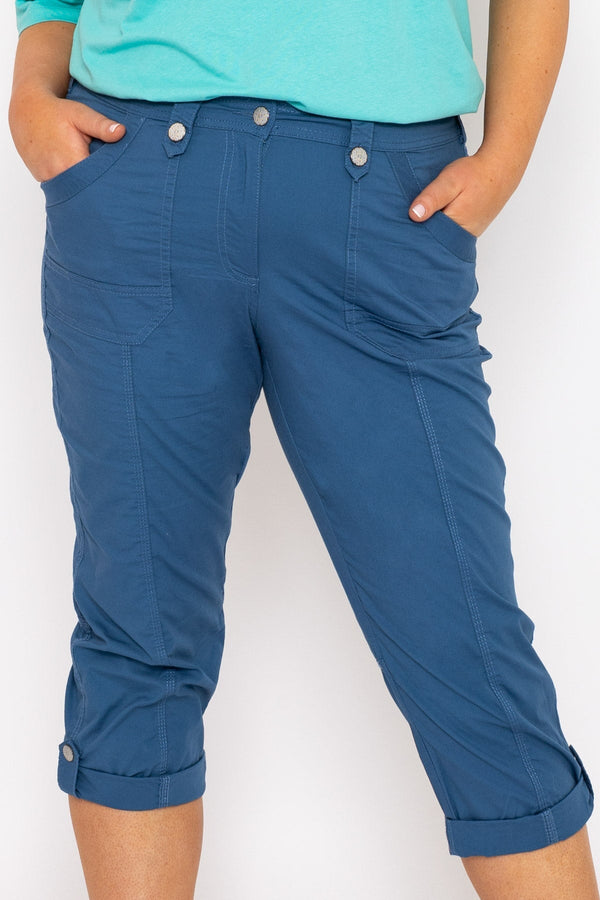 Carraig Donn Roll-Tab Hem Stretch Cargo Pants in Blue