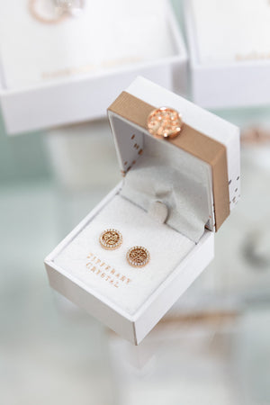 Rose Gold Tree and CZ Circle Stud Earrings