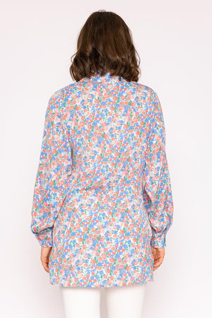 Carraig Donn Ruched Longline Blouse in Blue Print