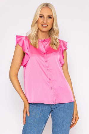 Ruffle Satin Shirt in Pink