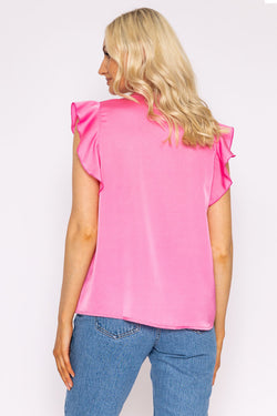 Carraig Donn Ruffle Satin Shirt in Pink