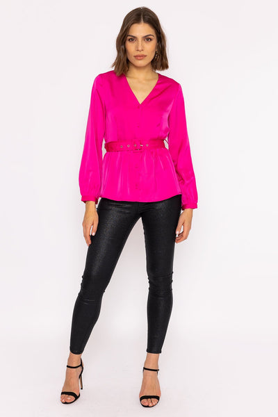Carraig Donn Satin Belted Top in Pink