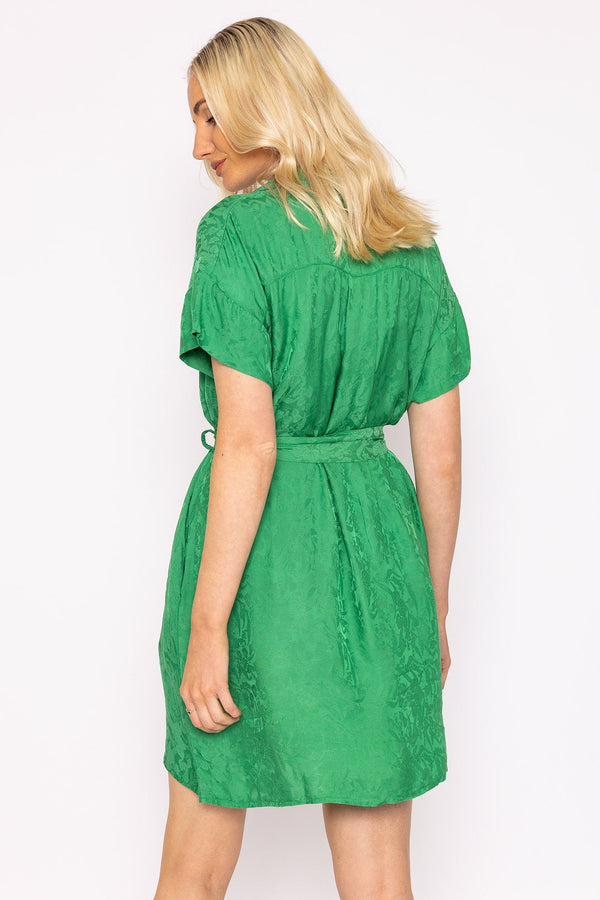 Carraig Donn Satin Jacquard Dress in Green