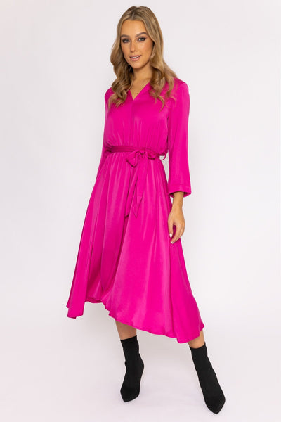 Carraig Donn Satin V-Neck Midi Dress in Pink