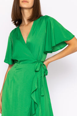 Carraig Donn Satin Wrap Dress in Green