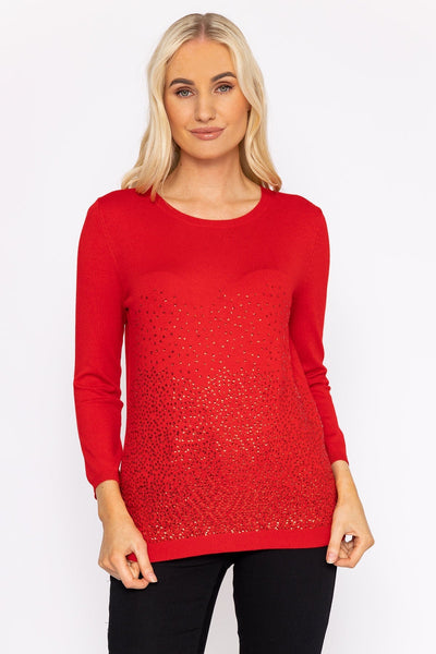 Carraig Donn Sequin Crew Neck 3/4 Sleeve Knit in Red