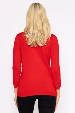 Carraig Donn Sequin Crew Neck 3/4 Sleeve Knit in Red