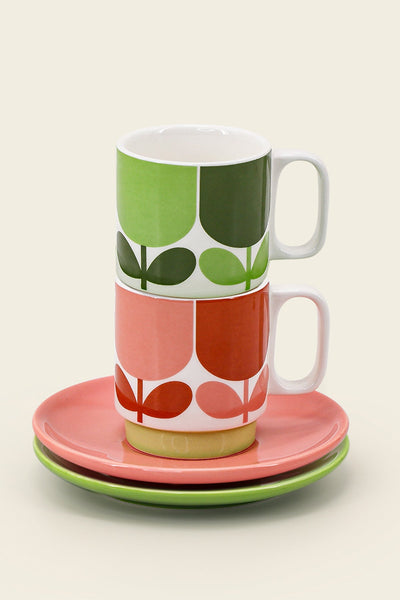 Carraig Donn Set of 2 Stacking Espresso Cup & Saucer - Block Flower Print