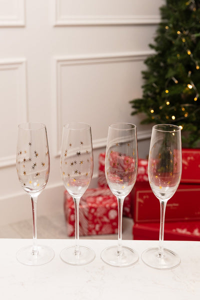Carraig Donn Set Of 4 Gold Star Champagne Glasses