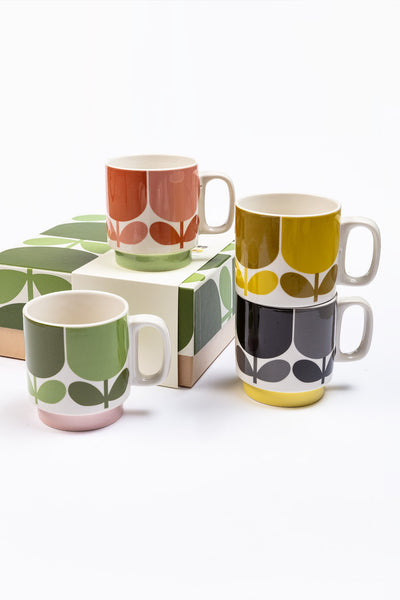 Carraig Donn Set of 4 Stacking Mugs - Block Flower Print