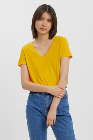 Short Sleeve V-Neck Top in Yellow