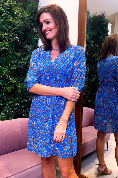 Carraig Donn Sienna Knee Length Dress in Blue Print