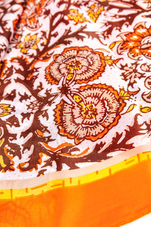 Carraig Donn Silk Blend Floral Scarf in Orange