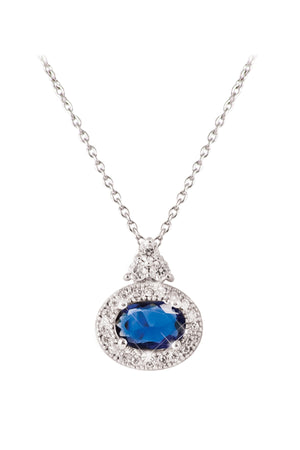 Carraig Donn Silver Oval Sapphire White Surround Pendant