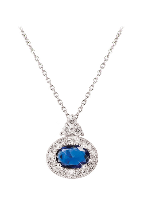Carraig Donn Silver Oval Sapphire White Surround Pendant