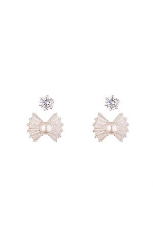 Silver Pearl & Diamante Earring Set
