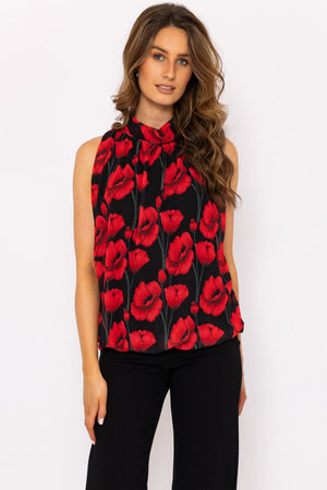 Sleeveless Halter Top in Red Print