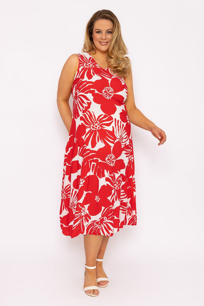 Carraig Donn Sleeveless Midi Dress in Red Print