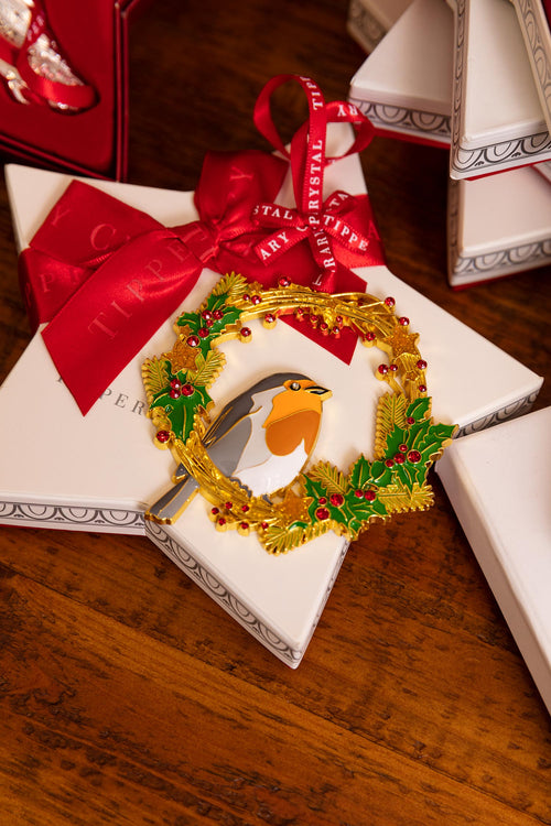 Sparkle Robin & Wreath Christmas Decoration